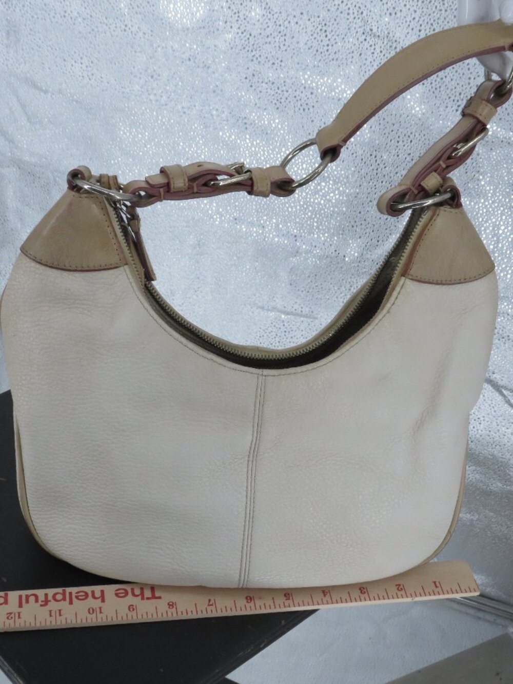 Dooney Bourke Hobo Bag White Tan Medium Leather All Weather Shoulder Purse